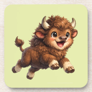 Dessous-de-verre Bison Mignon aux Grands Yeux Cartoon de Faune Heur