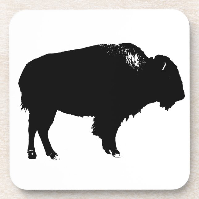 Dessous-de-verre Bison noir et blanc Silhouette Pop Art (Devant)