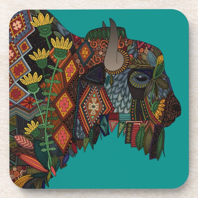 Dessous-de-verre bison turquoise (Devant)
