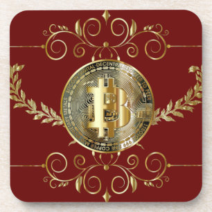 Dessous-de-verre Bitcoin Gold Coin Crypto argent Rouge Noir