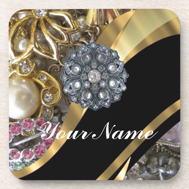 Dessous-de-verre Black & gold bling (Devant)