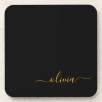 Black Gold Modern Script Girl Monogramme Nom