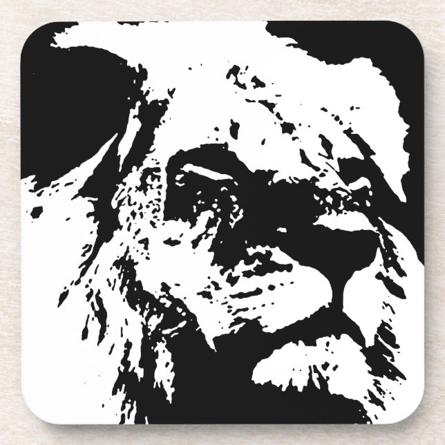 Dessous-de-verre Black & white lion pop art (Devant)