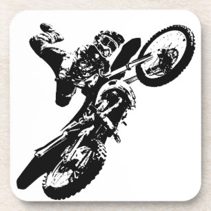 Dessous-de-verre Black White Pop Art Motocross Motorcyle Sport
