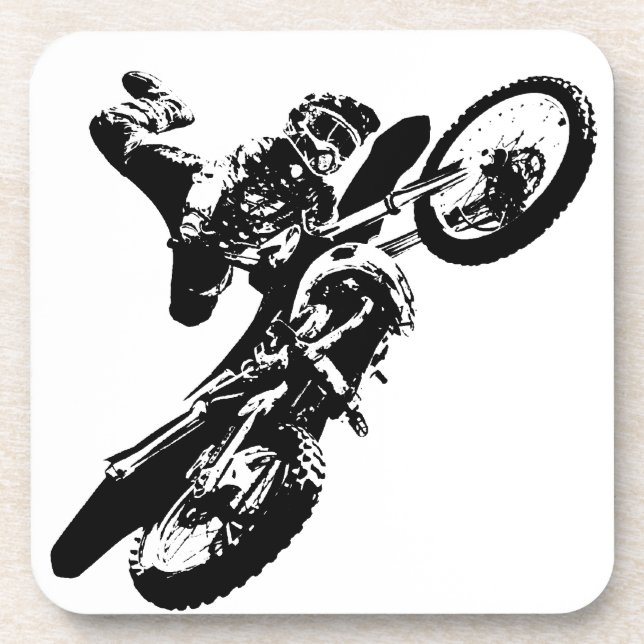 Dessous-de-verre Black White Pop Art Motocross Motorcyle Sport (Devant)