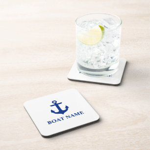 Dessous-de-verre Blanc nautique d'Ancre de nom de bateau