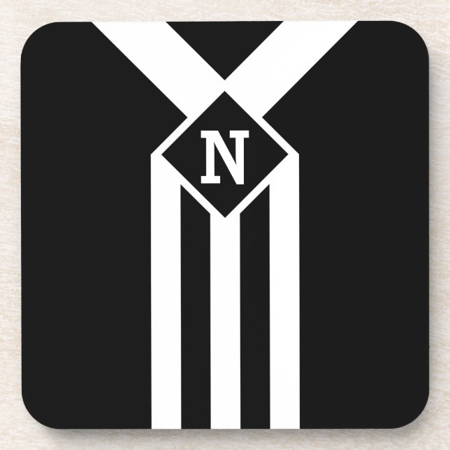 Dessous-de-verre Blancs et Chevrons sur Noir avec Monogramme (Devant)