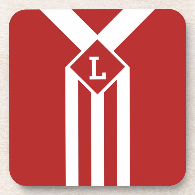 Dessous-de-verre Blancs et Chevrons sur Rouge avec Monogramme (Devant)