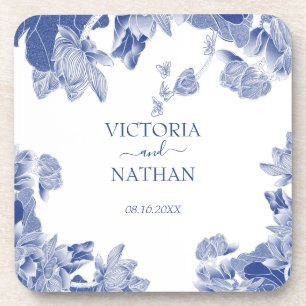 Dessous-de-verre Bleu Blanc Chinoiserie Chic Floral Mariage