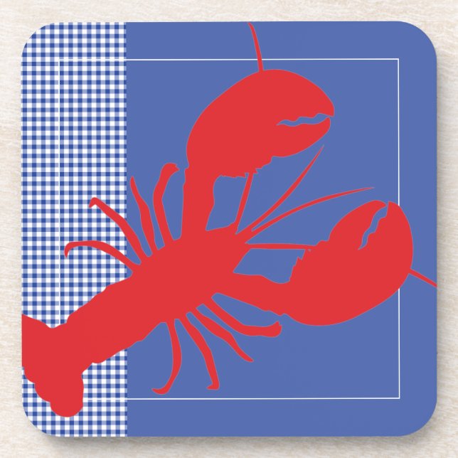 Dessous-de-verre Bleu Blanc En vichy Rouge Homard Côtier Maine (Devant)