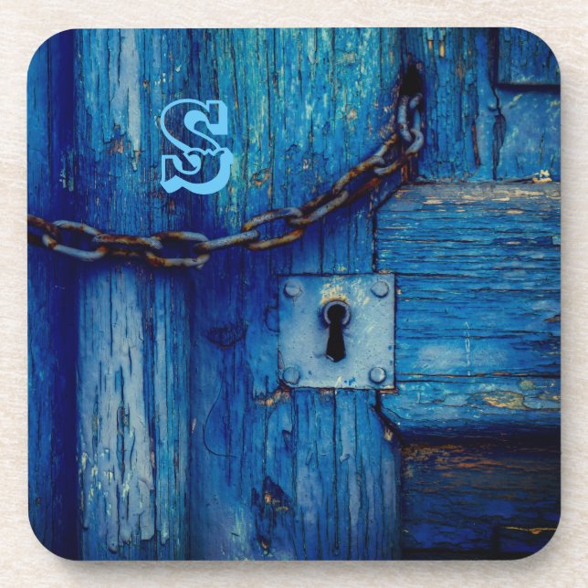 Dessous de verre bleu de la chaîne de porte en boi (Devant)