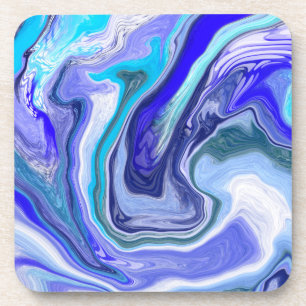 Dessous-de-verre Bleu et Marbre blanc Fluid Art