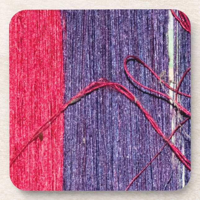 Dessous-de-verre Bleu et rouge en soie thaïlandaise artisanale (Devant)