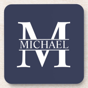 Dessous-de-verre Bleu marine Monogramme personnalisé et nom