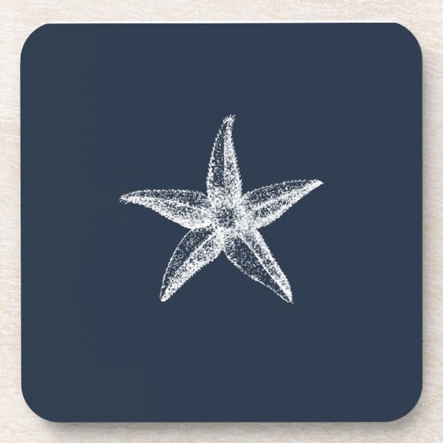 Dessous-de-verre Bleu marine simple Élégant poisson-étoile (Devant)