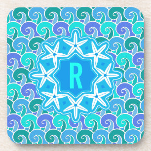 Dessous-de-verre Bleu nautique de monogramme d'étoiles de mer de