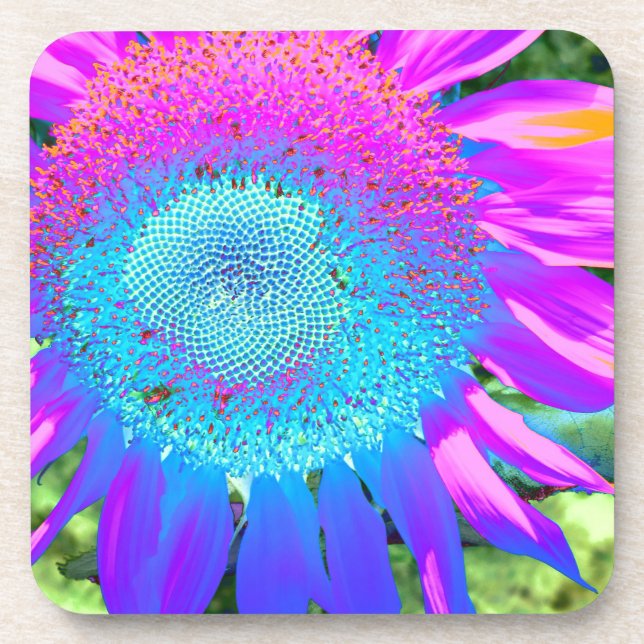 Dessous-de-verre Bleu rose rétro tournesol funky photo (Devant)