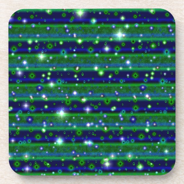 Dessous-de-verre Bleu vert rayures avec étoiles et Raindrops (Devant)