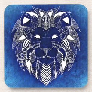 Dessous de verre bleus de boisson de chat de lion