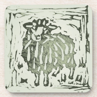 Dessous-de-verre Block Print Sheep Donkey Quilt - green sheep.