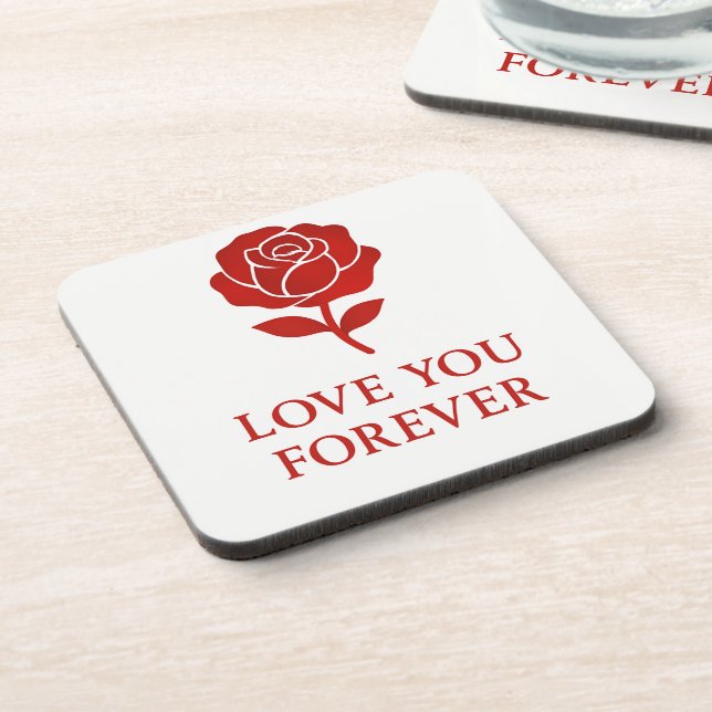 Dessous-de-verre Blooming Red Rose Forever Message Valentine (Côté gauche)