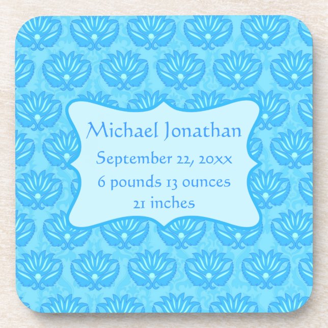 Dessous-de-verre Blue Damask Baby Boy Nom Personnalisé (Devant)
