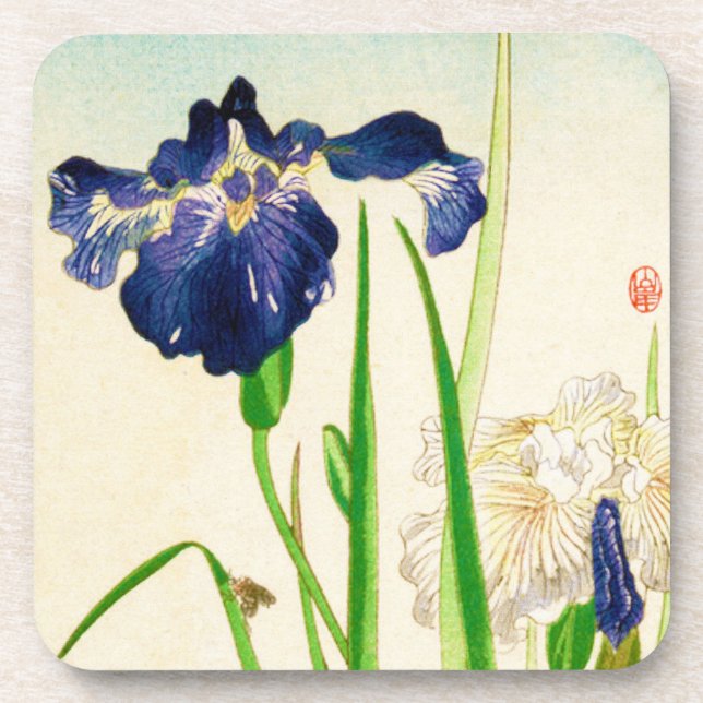 Dessous-de-verre Blue Iris - imprimé japonais aquarelle (Devant)