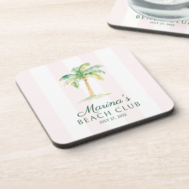Dessous-de-verre Blush Pink Cabana Stripes Palm Beach Club Birthday (Côté gauche)