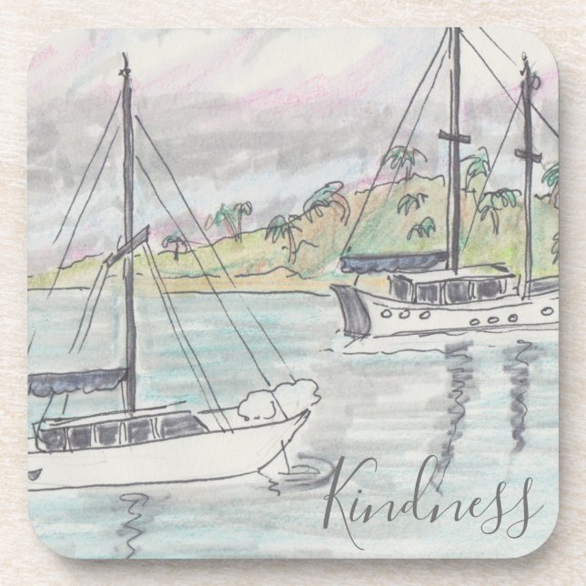 Dessous de verre "Boats Fiji Watercolor Sketch " (Devant)