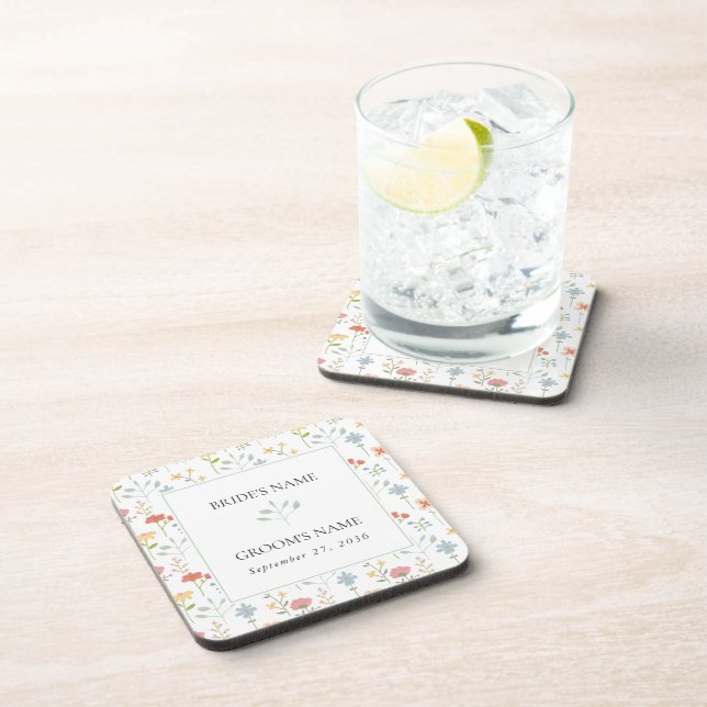 Dessous-de-verre Boho Chic Fleur sauvage Moderne Floral Mariage (Côté Droit)