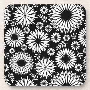 Dessous-de-verre Boho fleurs Motif floral vectoriel noir et blanc