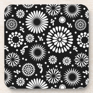 Dessous-de-verre Boho fleurs Motif floral vectoriel noir et blanc