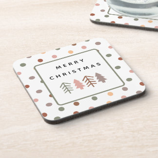 Dessous-de-verre Boho Merry Christmas Trees and Dots Coaster Set