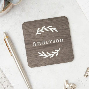 Dessous-de-verre Bois Gris Rustique Laurier Monogramme Nom