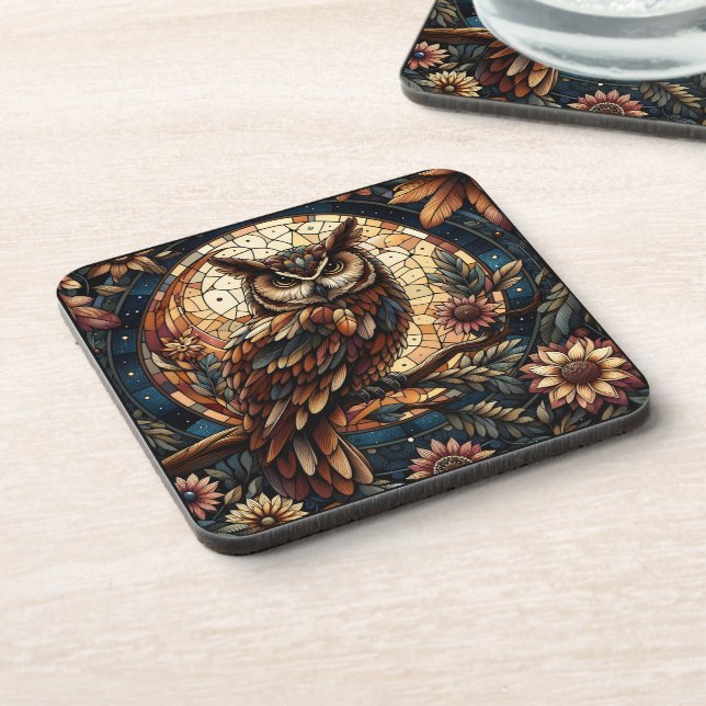 Dessous-de-verre Bois majestueux Chouette Brown Verre tendu (Côté gauche)