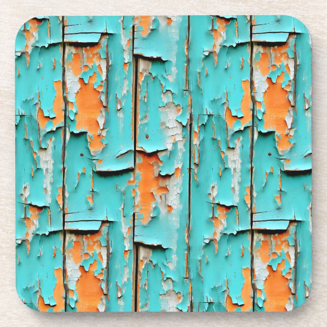 Dessous-de-verre Bois Patiné orange et bleu turquoise (Devant)