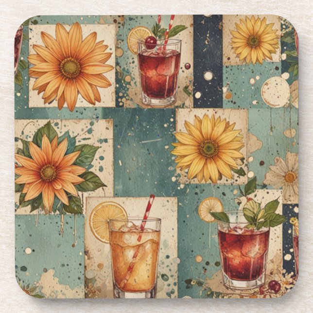 Dessous-de-verre Boisson vintage et fleurs (Devant)