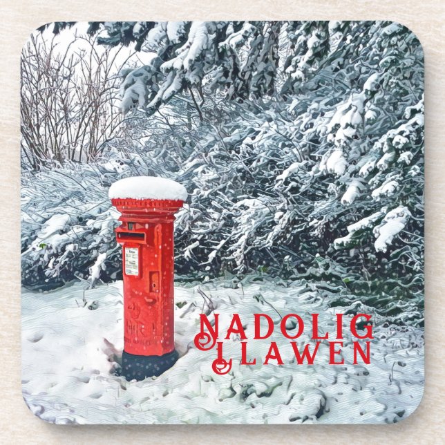 Dessous-de-verre Boîte postale rouge traditionnelle et neige sur le (Devant)