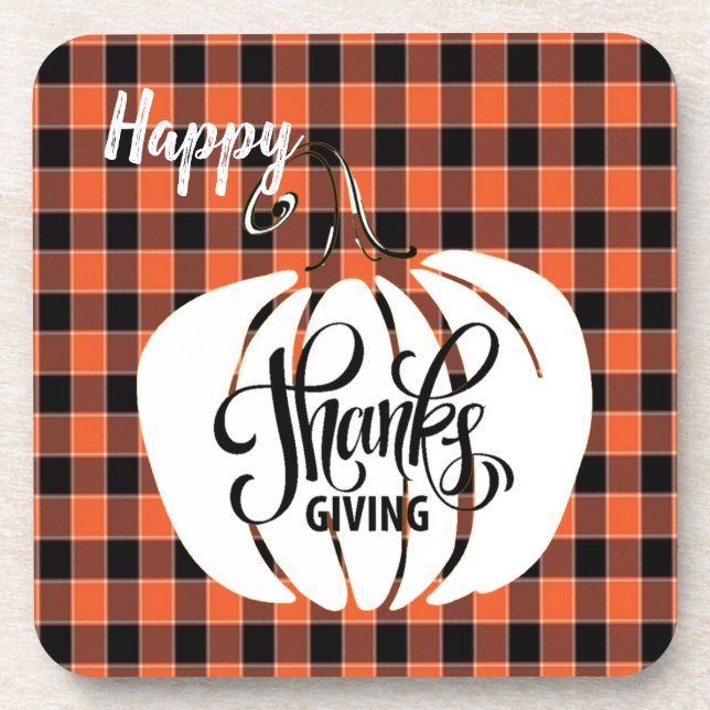 Dessous-de-verre Bon thanksgiving customisé Orange Buffalo Plaid (Devant)