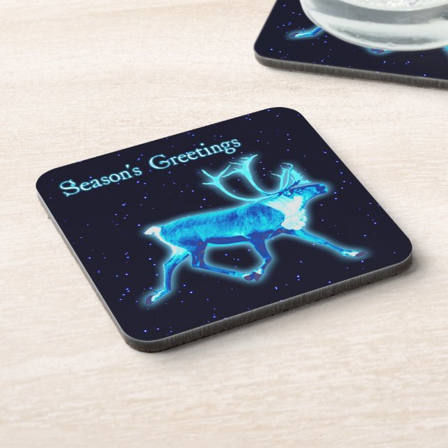 Dessous-de-verre Bonnes Fêtes - Caribou bleu (rennes) (Côté gauche)