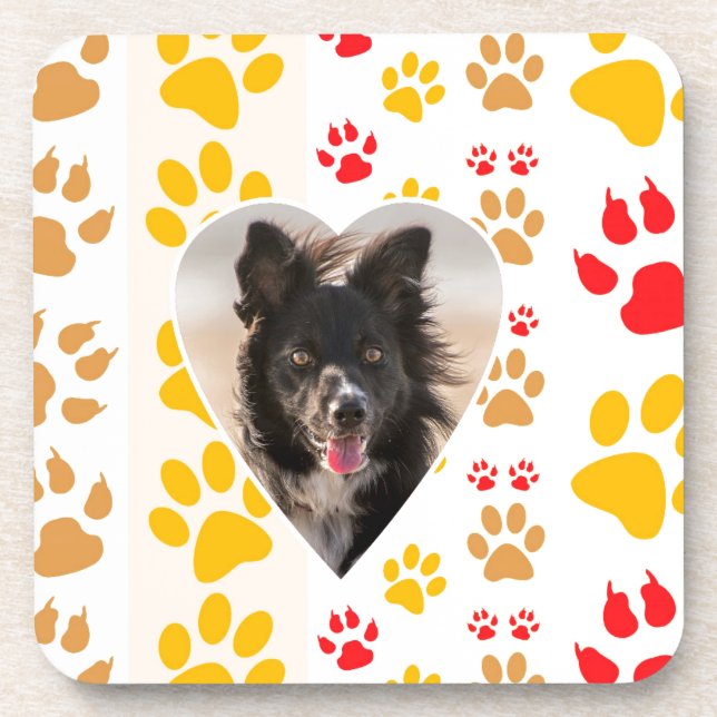Dessous-de-verre Bordure Collie Empreinte de patte Amour Coeur (Devant)