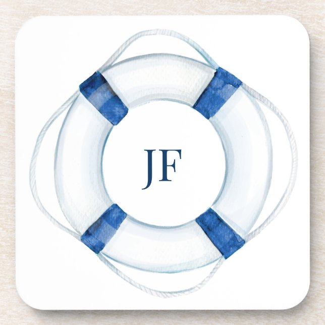Dessous-de-verre Bouée d'aquarelle marine monogramme (Devant)