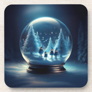 Dessous-de-verre Boule à neige avec 4 petits lutins et flocons de n