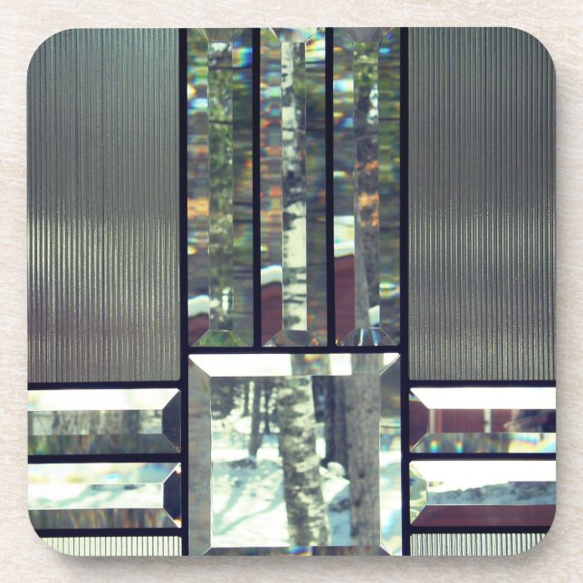 Dessous-de-verre Bouleau en verre biseauté arbres argent métallique (Devant)