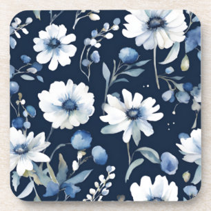 Dessous-de-verre Bouquet de fleurs élégant aquarelle bleue