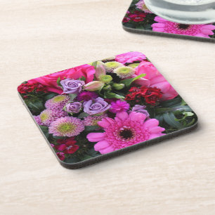Dessous-de-verre Bouquet de fleurs roses et violettes Photo