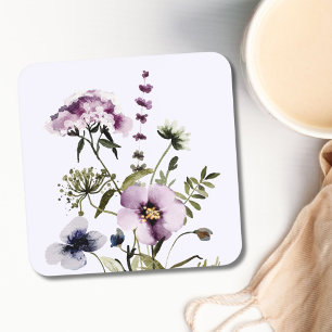 Dessous-de-verre Bouquet de fleurs sauvages violettes aquarelle flo