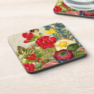 Dessous-de-verre Bouquet de fleurs vintages aux papillons