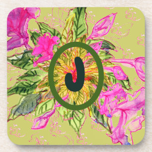 Dessous-de-verre Bouquet et lettre de fleurs de baume rose