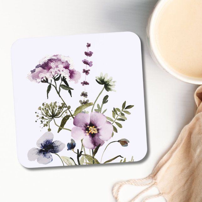 Dessous-de-verre Bouquet Fleur sauvage pourpre Aquarelle Florale (In situ)